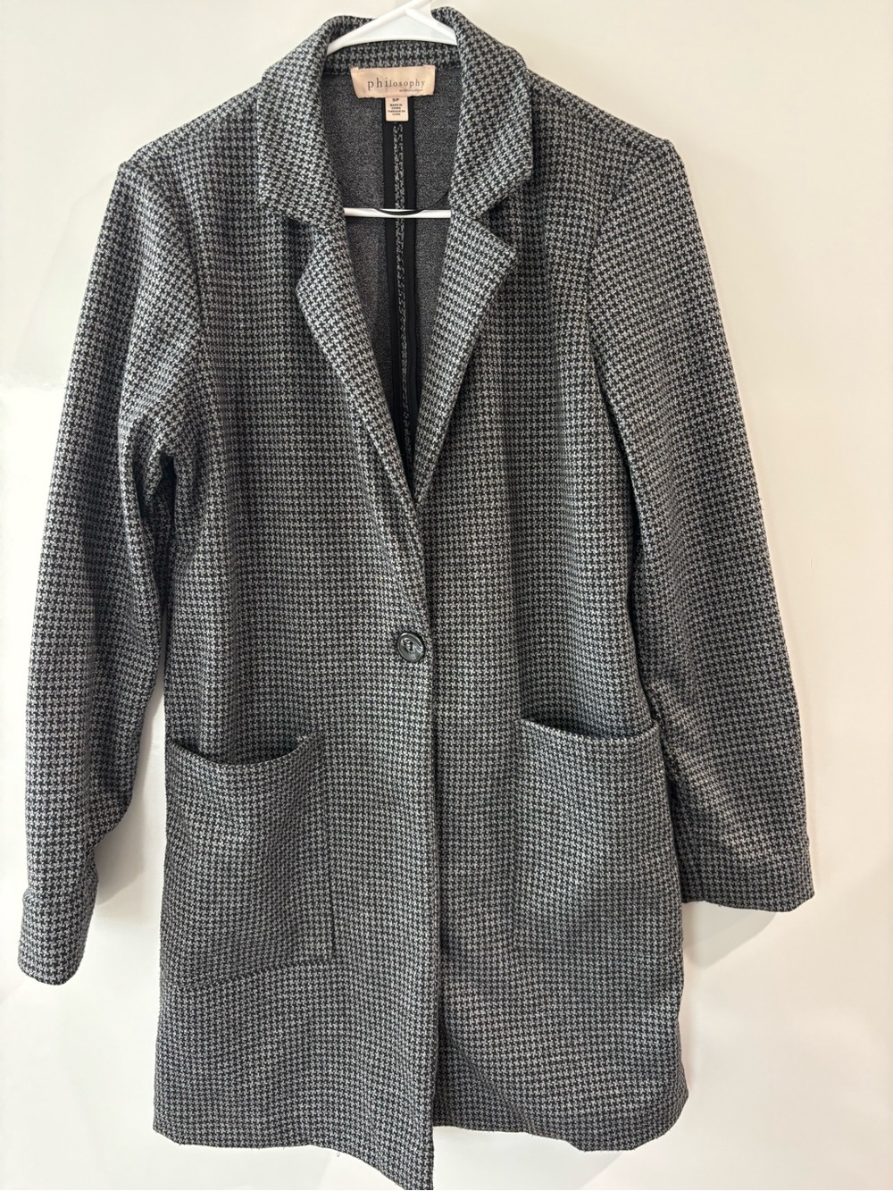 Women’s Philosophy Gray Houndstooth Long Blazer Coat size small